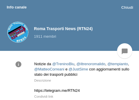 I migliori canali Telegram #Roma Trasporti News (RTN24) 1